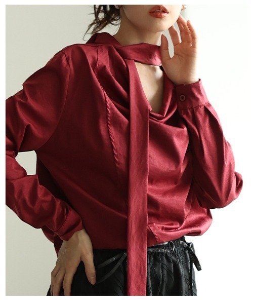 Sawa a la mode(サワアラモード)の「タイ付きプルオーバーブラウス(シャツ/ブラウス・レディース・グレー/ブラック/ボルドー・FREE)」の16枚目の写真