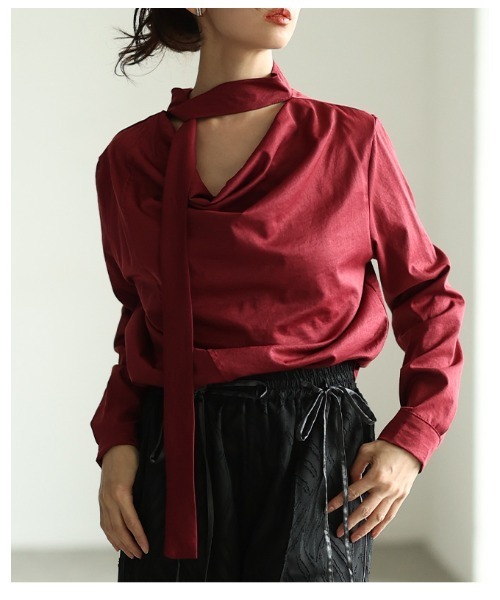 Sawa a la mode(サワアラモード)の「タイ付きプルオーバーブラウス(シャツ/ブラウス・レディース・グレー/ブラック/ボルドー・FREE)」の18枚目の写真