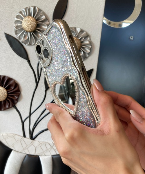 セール】ハートミラー付き キラキラ シルバー / なみなみフレーム