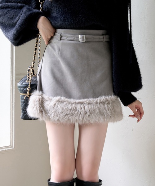 セール】【premium order】ムートンミニスカート/セットアップアウター