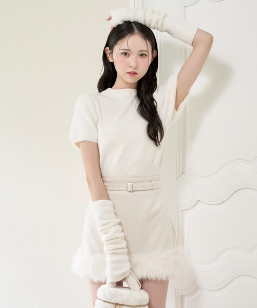 ムートンミニスカート/セットアップアウターあり（スカート）｜one