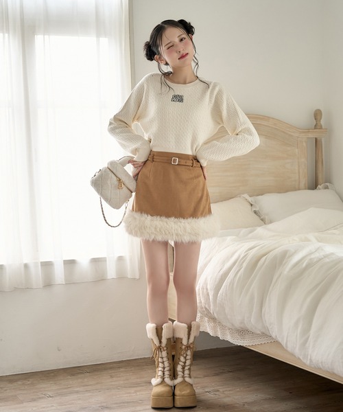 one after another NICE CLAUP（ワンアフターアナザーナイスクラップ）の「ムートンミニスカート/セットアップアウターあり（スカート・レディース・キャメル/オフホワイト/グレー・FREE）」の21枚目の写真