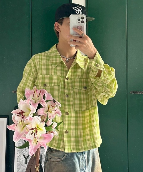 UNDERSTATEMENTs（アンダーステイトメント）の「【ユニセックス】チェック&無地シャーリングシャツ（シャツ/ブラウス・メンズ・グリーン/レッド/ブラック/ネイビー/ブルー・MEDIUM/LARGE）」の2枚目の写真