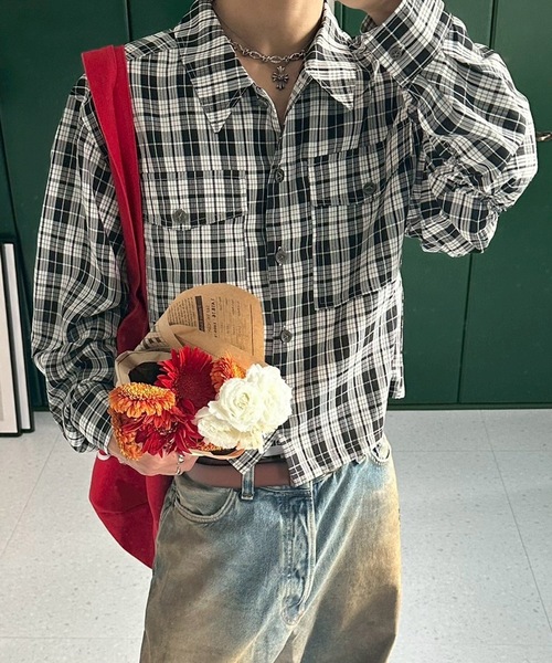 UNDERSTATEMENTs（アンダーステイトメント）の「【ユニセックス】チェック&無地シャーリングシャツ（シャツ/ブラウス・メンズ・グリーン/レッド/ブラック/ネイビー/ブルー・MEDIUM/LARGE）」の8枚目の写真