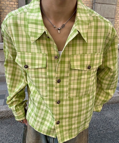 UNDERSTATEMENTs（アンダーステイトメント）の「【ユニセックス】チェック&無地シャーリングシャツ（シャツ/ブラウス・メンズ・グリーン/レッド/ブラック/ネイビー/ブルー・MEDIUM/LARGE）」の19枚目の写真