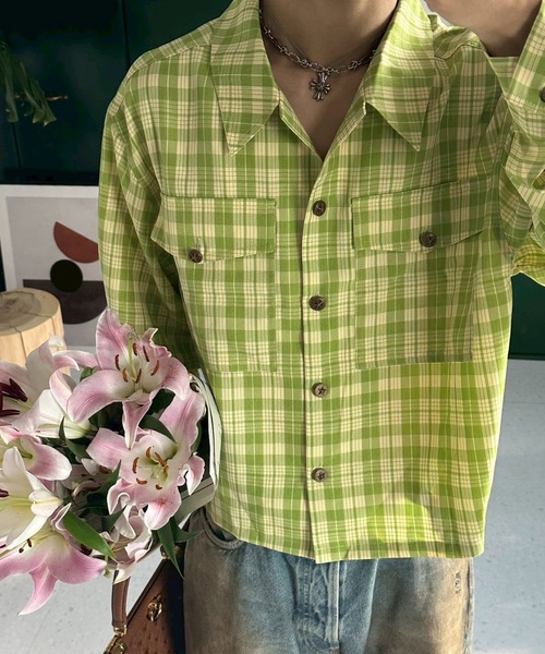 UNDERSTATEMENTs（アンダーステイトメント）の「【ユニセックス】チェック&無地シャーリングシャツ（シャツ/ブラウス・メンズ・グリーン/レッド/ブラック/ネイビー/ブルー・MEDIUM/LARGE）」の21枚目の写真