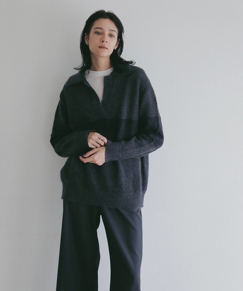 MANOF(マノフ)の「MOHAIR POLO KNIT(ニット/セーター・レディース・ライトブルー/ホワイト/チャコールグレー・F)」の19枚目の写真