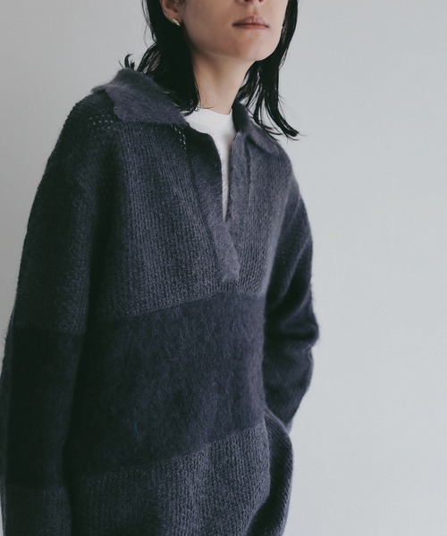 MANOF(マノフ)の「MOHAIR POLO KNIT(ニット/セーター・レディース・ライトブルー/ホワイト/チャコールグレー・F)」の21枚目の写真
