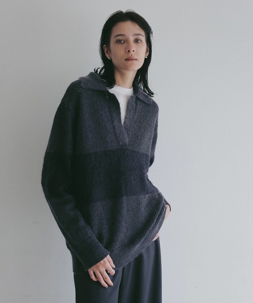 MANOF(マノフ)の「MOHAIR POLO KNIT(ニット/セーター・レディース・ライトブルー/ホワイト/チャコールグレー・F)」の20枚目の写真