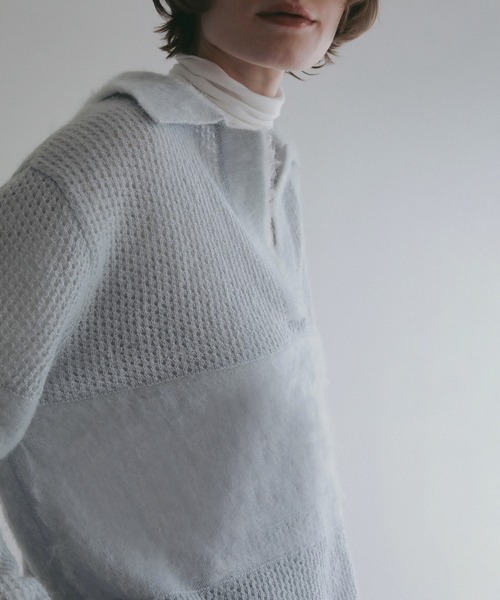 MANOF(マノフ)の「MOHAIR POLO KNIT(ニット/セーター・レディース・ライトブルー/ホワイト/チャコールグレー・F)」の16枚目の写真