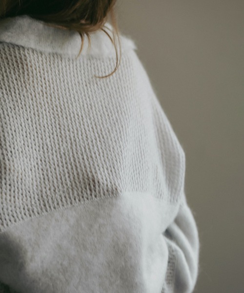 MANOF(マノフ)の「MOHAIR POLO KNIT(ニット/セーター・レディース・ライトブルー/ホワイト/チャコールグレー・F)」の11枚目の写真