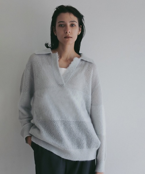 MANOF(マノフ)の「MOHAIR POLO KNIT(ニット/セーター・レディース・ライトブルー/ホワイト/チャコールグレー・F)」の18枚目の写真