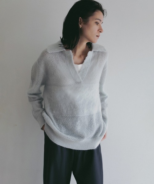 MANOF(マノフ)の「MOHAIR POLO KNIT(ニット/セーター・レディース・ライトブルー/ホワイト/チャコールグレー・F)」の22枚目の写真