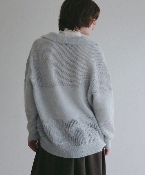 MANOF(マノフ)の「MOHAIR POLO KNIT(ニット/セーター・レディース・ライトブルー/ホワイト/チャコールグレー・F)」の15枚目の写真