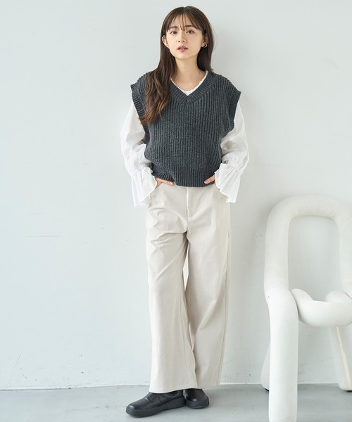 mil(ミル)の「コーデュロイセミワイドパンツ【588074】(その他パンツ・レディース・チャコールグレー/アイボリー/グレイッシュベージュ・S-Short/M-Short/S-Regular/M-Regular/FREE)」の16枚目の写真