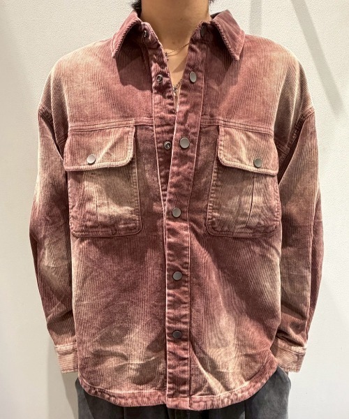 BENUSTA(ベヌスタ)の「A'GEM/9 × .kom 『BENUSTA /ベヌスタ』Faded Corduroy Shirt Jacket /フェードコーデュロイシャツジャケット(ブルゾン・メンズ・ブラック/レッド・M/L)」の6枚目の写真