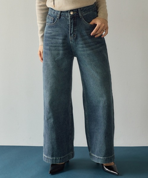 KUREN(クレン)の「ビンテージウォッシュデニムワイドパンツ(デニムパンツ・レディース・ブルー・SMALL/MEDIUM)」の1枚目の写真