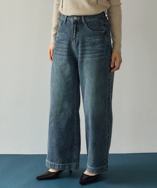 KUREN(クレン)の「ビンテージウォッシュデニムワイドパンツ(デニムパンツ・レディース・ブルー・SMALL/MEDIUM)」の2枚目の写真