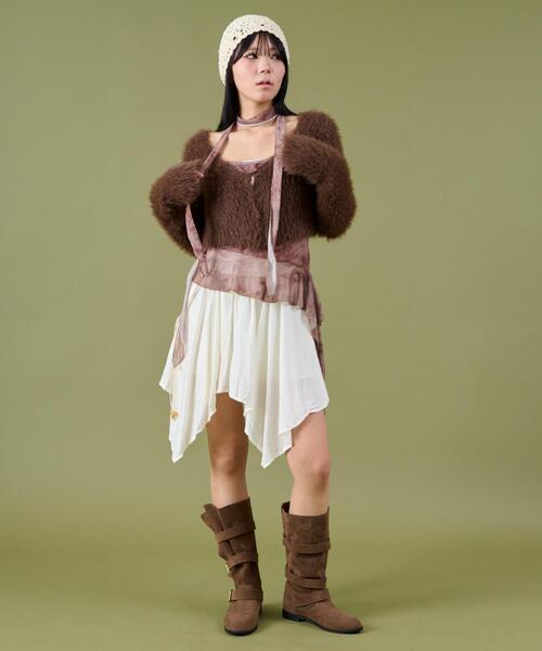 dispark（ディスパーク）の「DISPARK/シャギーショートニットカーデ（カーディガン/ボレロ・レディース・カーキ/ブラウン・FREE）」の3枚目の写真