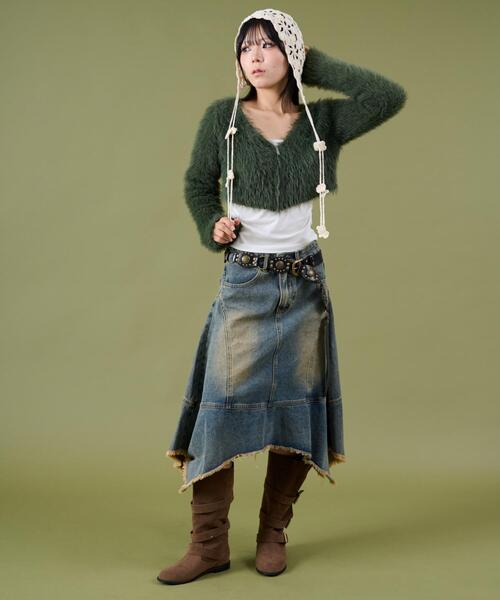 dispark（ディスパーク）の「DISPARK/シャギーショートニットカーデ（カーディガン/ボレロ・レディース・カーキ/ブラウン・FREE）」の4枚目の写真