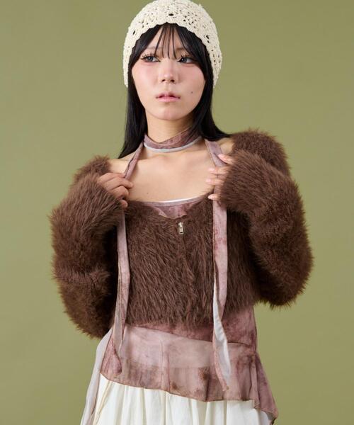 dispark（ディスパーク）の「DISPARK/シャギーショートニットカーデ（カーディガン/ボレロ・レディース・カーキ/ブラウン・FREE）」の5枚目の写真