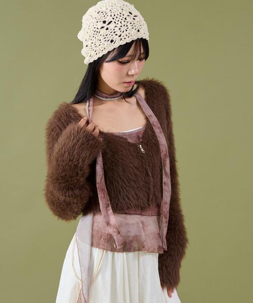 dispark（ディスパーク）の「DISPARK/シャギーショートニットカーデ（カーディガン/ボレロ・レディース・カーキ/ブラウン・FREE）」の6枚目の写真