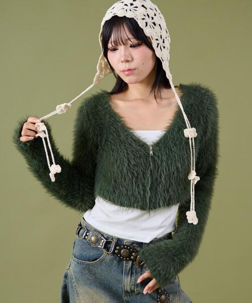 セール】DISPARK/【25年秋冬新作】シャギーショートニットカーデ