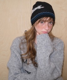 SANSeLF（サンセルフ）の「【SANSeLF】 キャットグラフィックウールニットキャップ  ソフトタッチ レトロ saa25a112（ニットキャップ/ビーニー・レディース）」