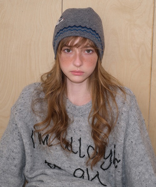 SANSeLF（サンセルフ）の「【SANSeLF】 キャットグラフィックウールニットキャップ  ソフトタッチ レトロ saa25a112（ニットキャップ/ビーニー・レディース・ブラック/グレー・FREE）」の3枚目の写真
