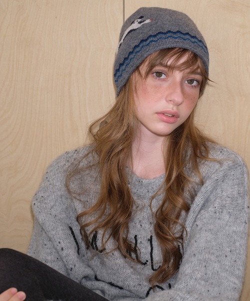 SANSeLF（サンセルフ）の「【SANSeLF】 キャットグラフィックウールニットキャップ  ソフトタッチ レトロ saa25a112（ニットキャップ/ビーニー・レディース・ブラック/グレー・FREE）」の4枚目の写真