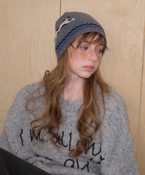 SANSeLF（サンセルフ）の「【SANSeLF】 キャットグラフィックウールニットキャップ  ソフトタッチ レトロ saa25a112（ニットキャップ/ビーニー・レディース・ブラック/グレー・FREE）」の5枚目の写真