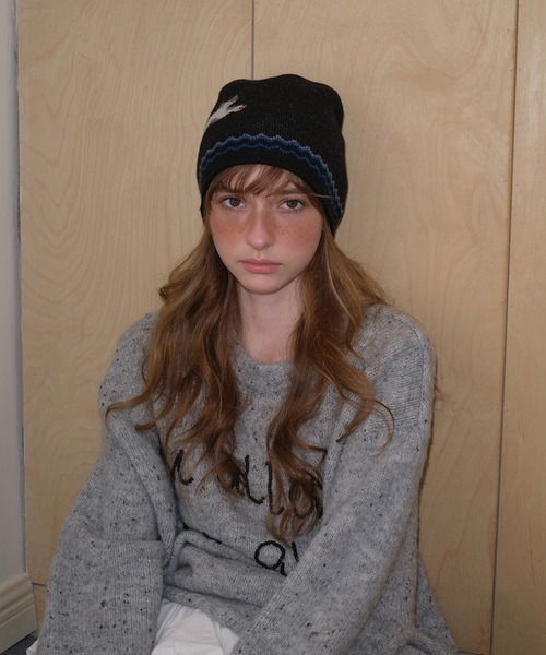 SANSeLF（サンセルフ）の「【SANSeLF】 キャットグラフィックウールニットキャップ  ソフトタッチ レトロ saa25a112（ニットキャップ/ビーニー・レディース・ブラック/グレー・FREE）」の6枚目の写真