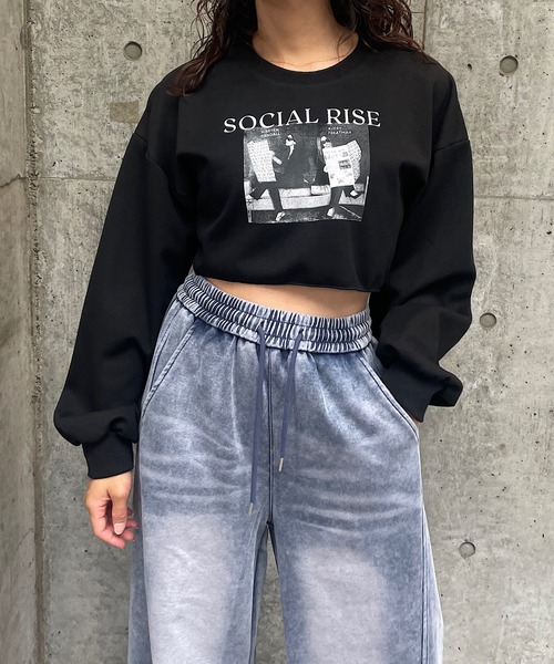 セール】転写プリントショート丈スウェットトップス（Tシャツ