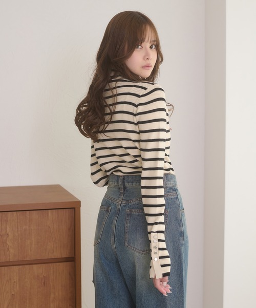 Ambre Neige(アンブルネージュ)の「gold button hige neck rib knit tops / ゴールドボタンハイネックリブニットトップス(ニット/セーター・レディース・ボルドー/ダークブラウン/ブラック/ホワイト系その他/アイボリー・FREE)」の18枚目の写真