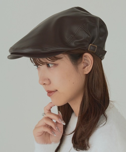 milsa（ミルサ）の「milsa/ミルサ メッシュ汗止めバンド付き フェイクレザーハンチング帽（ハンチング/ベレー帽・メンズ・ブラック/ブラウン・M/L）」の2枚目の写真