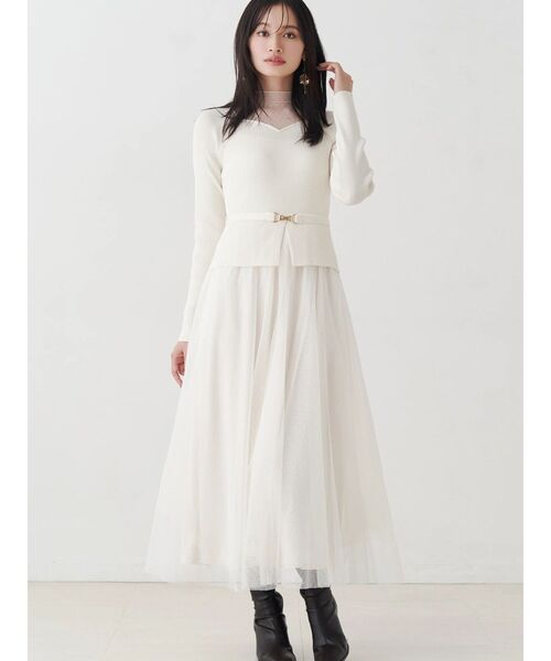 セール】ビットニットドットチュールドッキングワンピース（ワンピース