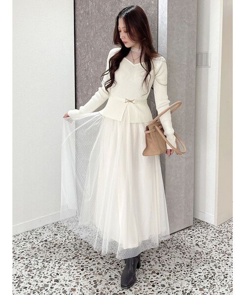 MERCURYDUO（マーキュリーデュオ）の「ビットニットドットチュールドッキングワンピース（ワンピース・レディース・アイボリー/ブラック・SMALL/MEDIUM）」の3枚目の写真