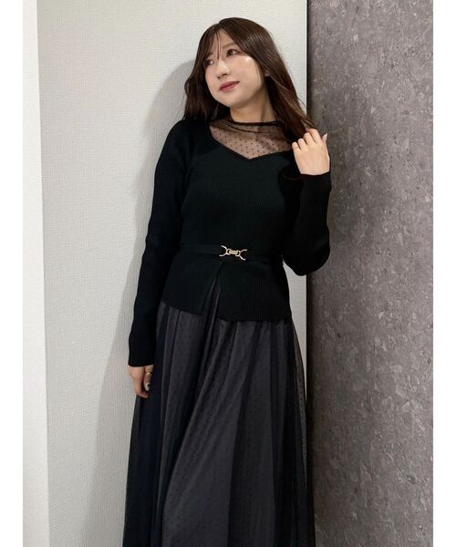 MERCURYDUO（マーキュリーデュオ）の「ビットニットドットチュールドッキングワンピース（ワンピース・レディース・アイボリー/ブラック・SMALL/MEDIUM）」の8枚目の写真