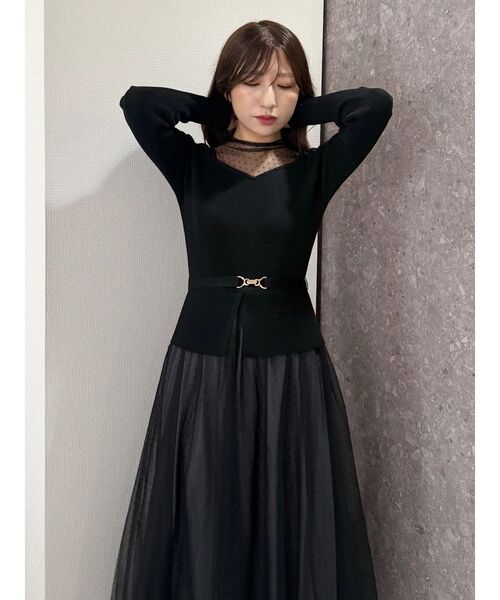 セール】ビットニットドットチュールドッキングワンピース（ワンピース