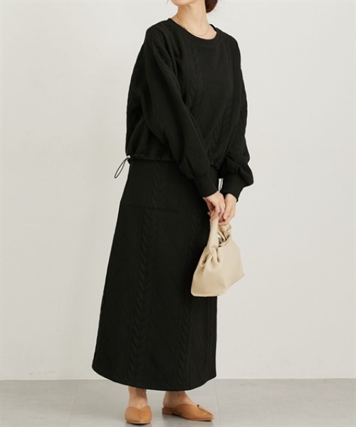 nissen（ニッセン）の「ふくれジャガードセットアップ（ドロストトップス＋フレアスカート）（Tシャツ/カットソー・レディース・アイボリー/カーキ/ブラック・M/L/LL/3L）」の18枚目の写真