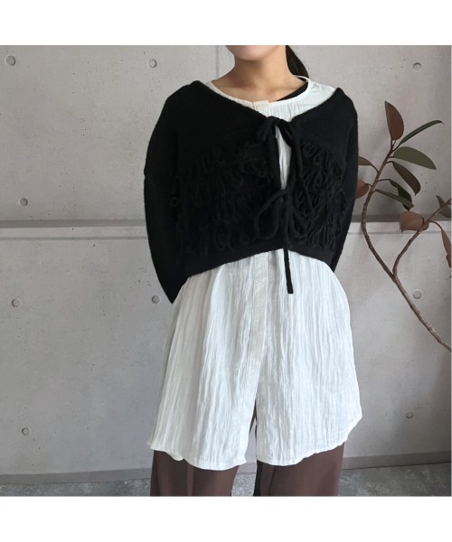 M*a様 ★リボン ニットボレロ★ 2025 AW】前後2wayループフリンジ リボンニットボレロ（カーディガン