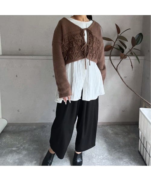 M*a様 ★リボン ニットボレロ★ 2025 AW】前後2wayループフリンジ リボンニットボレロ（カーディガン