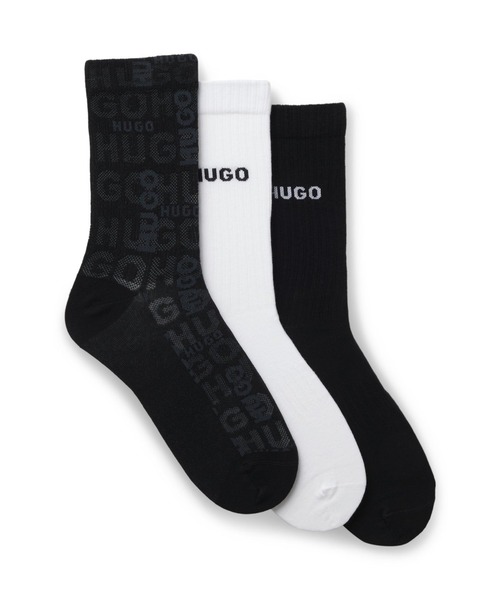 HUGO（ヒューゴ）の「ショートソックス3足セット コットンブレンド ロゴ（ソックス/靴下・メンズ・ブラック・43-46/39-42）」の2枚目の写真