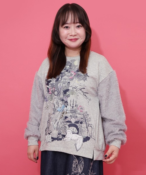 iS ScoLar（イズスカラー）の「553248：フリンジシフォン切替裏毛プルオーバー（Tシャツ/カットソー・レディース・アイボリー/ブラック/杢グレー・M）」の3枚目の写真