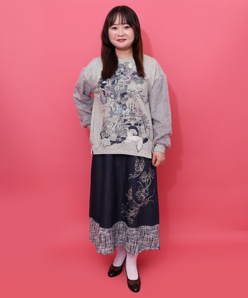 iS ScoLar（イズスカラー）の「553248：フリンジシフォン切替裏毛プルオーバー（Tシャツ/カットソー・レディース・アイボリー/ブラック/杢グレー・M）」の5枚目の写真