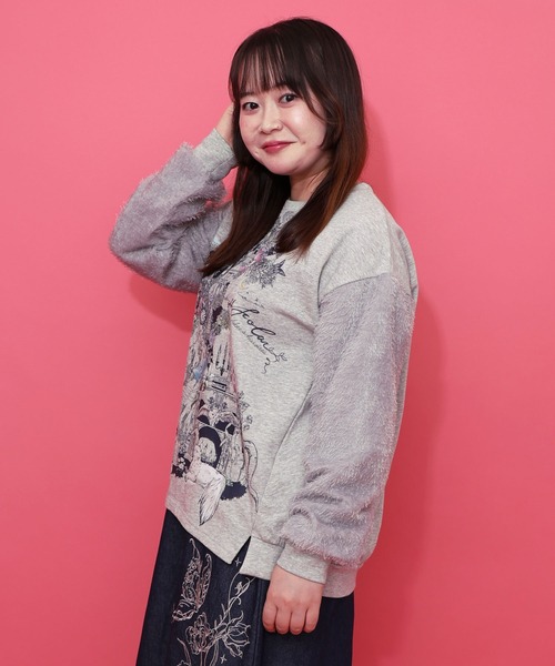 iS ScoLar（イズスカラー）の「553248：フリンジシフォン切替裏毛プルオーバー（Tシャツ/カットソー・レディース・アイボリー/ブラック/杢グレー・M）」の6枚目の写真