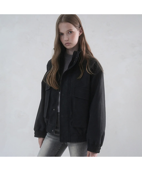 Glossy Art Leather Big Pocket Jacket BLACK