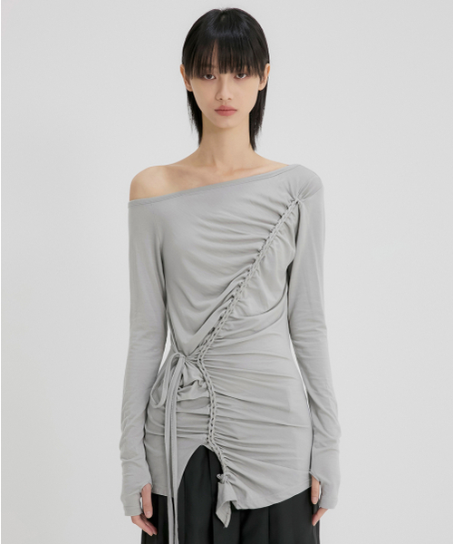 FLAREUP(フレアアップ)の「Handmade Twisted One-Shoulder Long Sleeve (FL-117_Gray)(Tシャツ/カットソー・レディース・グレー・FREE)」の5枚目の写真