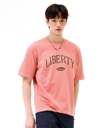 共用ピグメント半袖Tシャツ-ピンク