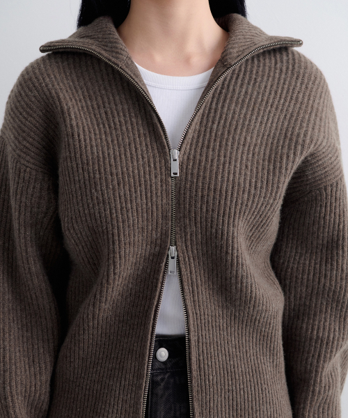 MUSINSA STANDARD WOMAN（ムシンサスタンダードウーマン）の「ウィメンズラムウールリブニットジップアップ[ヘッダーブラウン]（カーディガン/ボレロ・レディース・その他・SMALL/MEDIUM/LARGE）」の6枚目の写真
